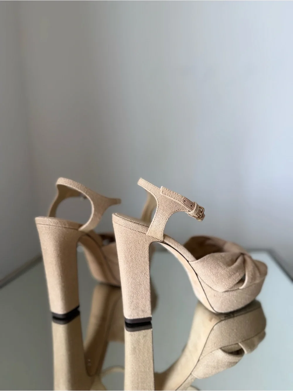 Like new Jimmy Choo Heloise 120 Linen Platform Sandals $1,095 37.5 - Picture 8 of 16